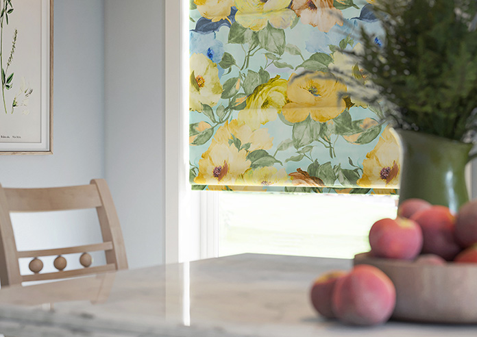 Amelia Faux Silk, Buttercup Mist - Motorised Roman Blind - Image 5